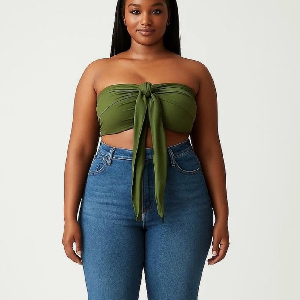 YOZY Olive Green Strapless Tie-Front Top NWT